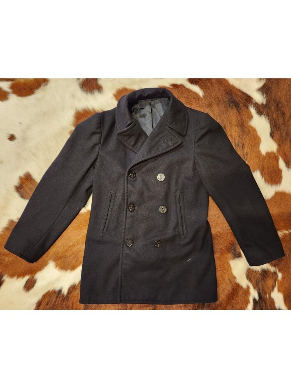 Navy Pea Coat Size 36L Overcoat Enlisted Wool USA Made Men Uniform Anchor Button